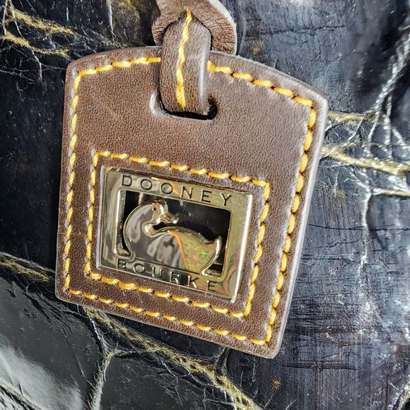 Dooney & Bourke Black Croco Embossed Leather Satchel Double Strap Tote Bag - Picture 4 of 11